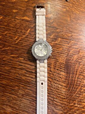 Geneva Cream Silicone Watch with Crystal Accent